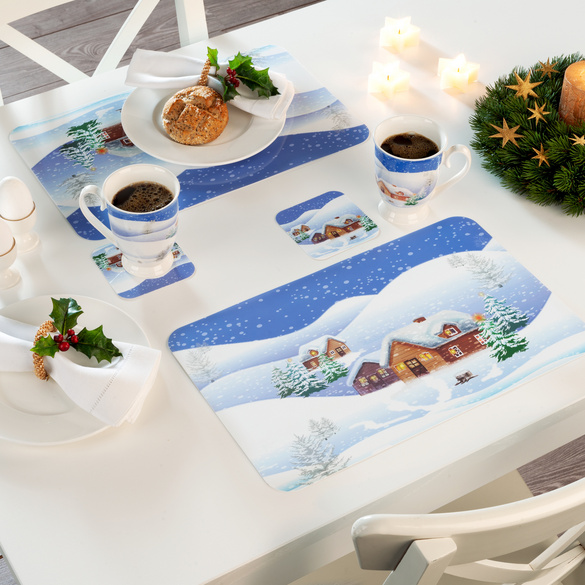 6 sets de table et 6 dessous de verre “Paysage enneigé » Basilico