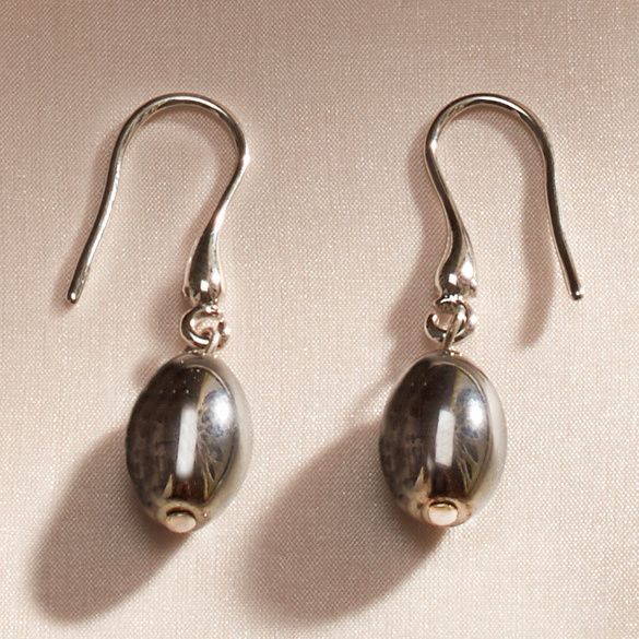 Boucles D'oreilles Pendantes En Hématite – Fermoir Plaqué Or, Gris, Fabrication Artisanale, Neuves