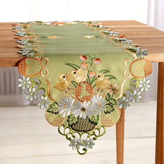 Arquiel Chemin De Table Pâques 33x182cm - Nappe Rose Imperméable Lapin Et Oeufs De Pâques