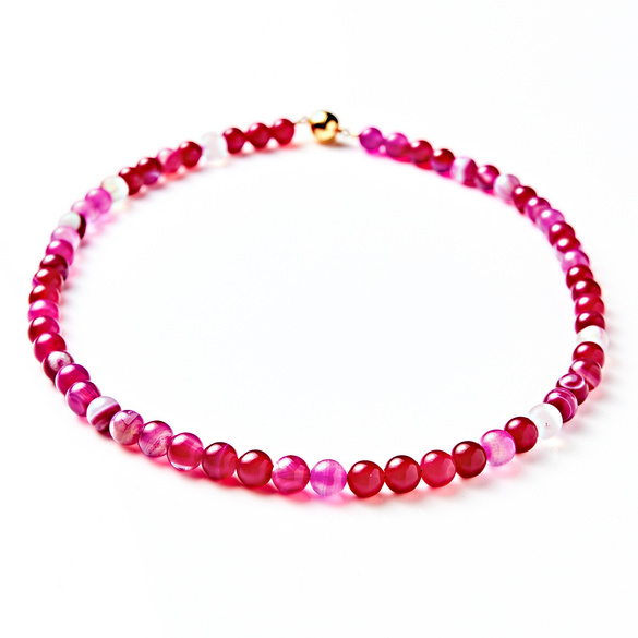 Collier en agate rouge/fuchsia