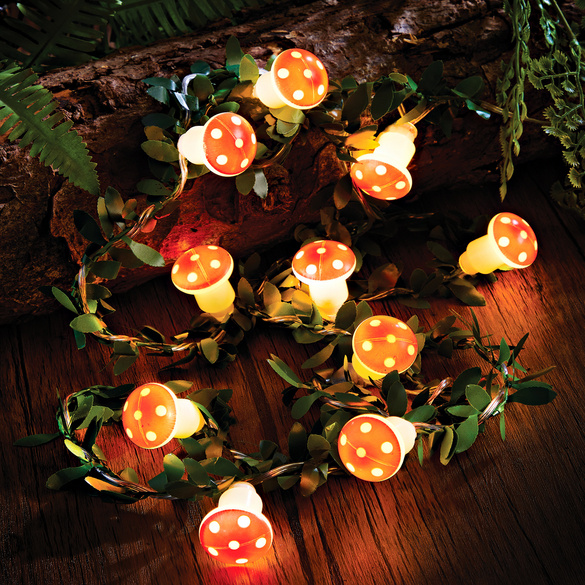 Guirlande Lumineuse LED Champignons (1,5 M, 10 LED) — à Piles, Blanc Chaud, Pour Intérieur/extérieur, Décoration Jardin, Chambre, Fête, Noël