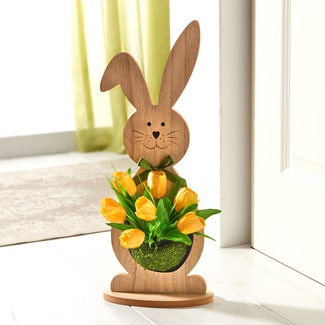 Couronne De Pâques Lapin En Feuillage Artificiel - Décoration Porte Printemps Avec Nœud & Hortensia - Style Rustique (A)