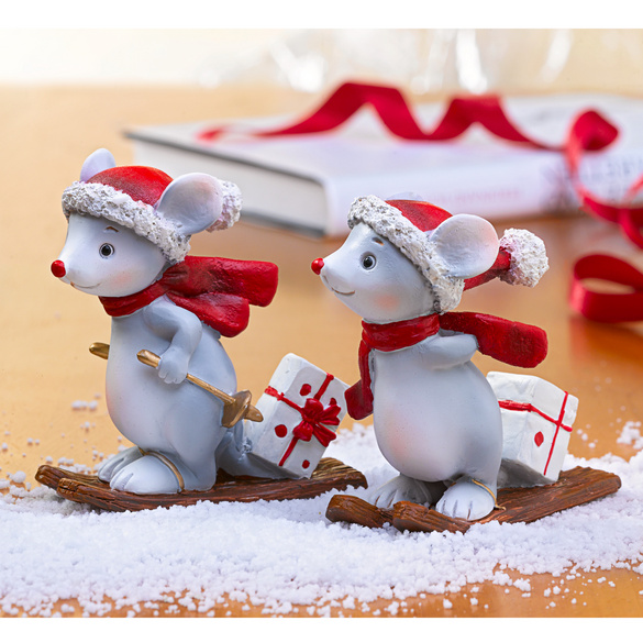 Lot de 2 souris de Noël à skis