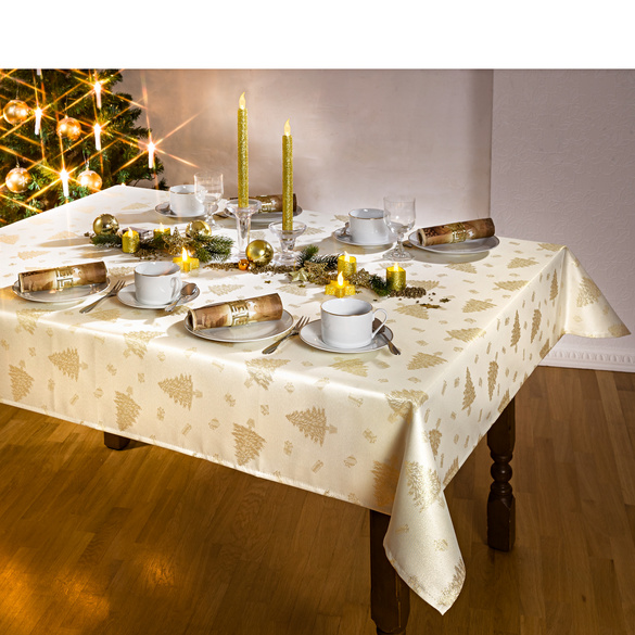 Nappe Sapins de Noël, 140 x 180 cm, coloris or, Référence: 2703500