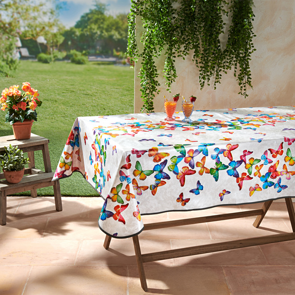 Nappe rectangulaire imprimé Fleurs carmins papillons et reflets