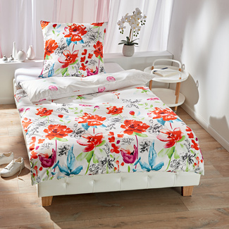 Parure De Lit Janine En Satin Coton Mako 135x200 Cm + Taie 80x80 Cm – Motif Feuilles D'Automne – Qualité Luxe 100% Coton