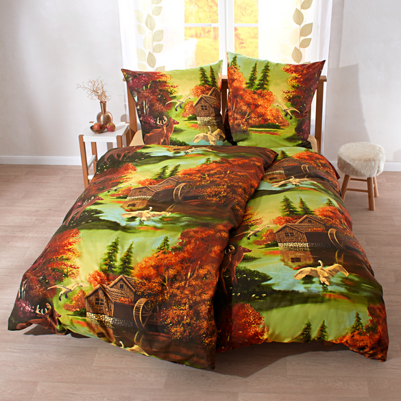 Linge de lit en flanelle chaude "Idylle forestière", 2 pièces