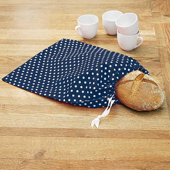 Sac à pain, bleu-blanc à pois, 43 x 33 cm