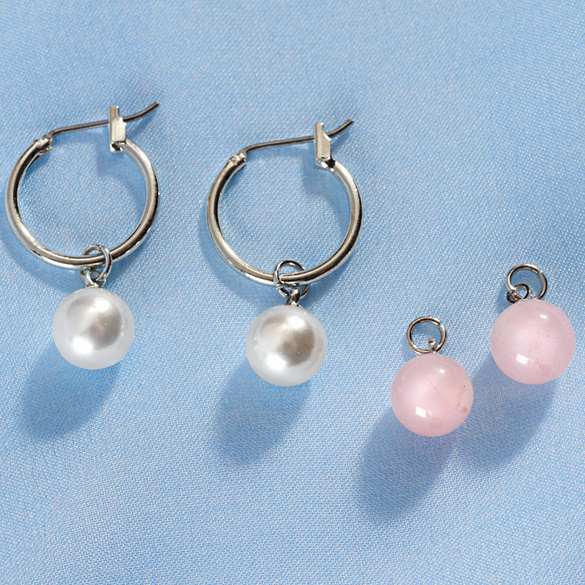 Lot de boucles d'oreilles Perle + quartz rose