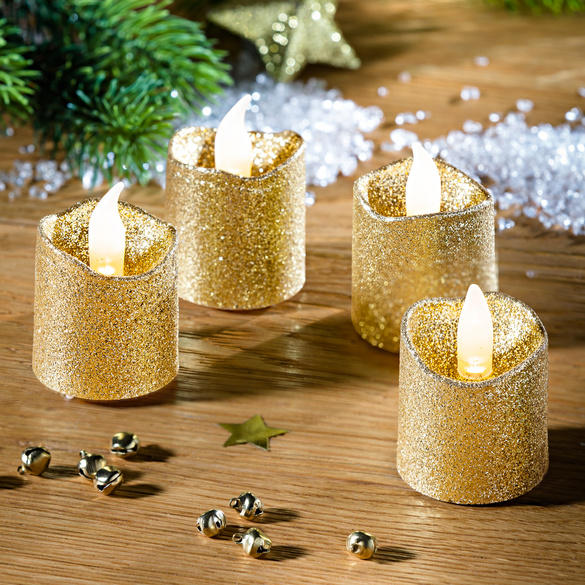 Lot de 4 bougies à brillance dorée