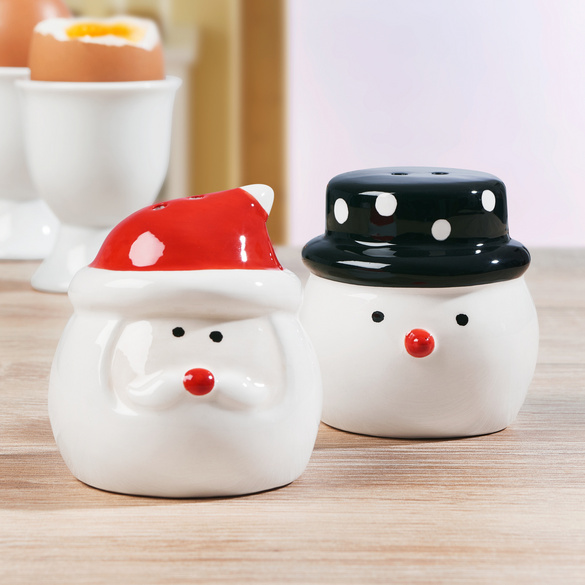 Salière et poivrière Père Noël+Bonhomme de neige, 2 pièces