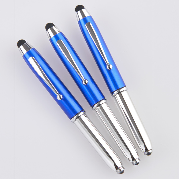 Lot de 3 stylets tactiles-stylos à bille avec lampe de poche