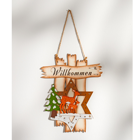 Plaque de porte Noël "Willkommen"