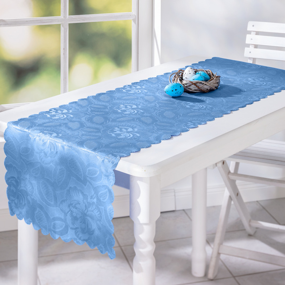 Chemin de table "Jasmin" bleu ciel, 40x140 cm