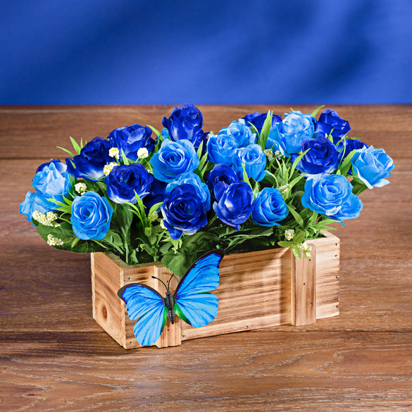 Boite En Bois Fleurs Bleues Reference 4055900