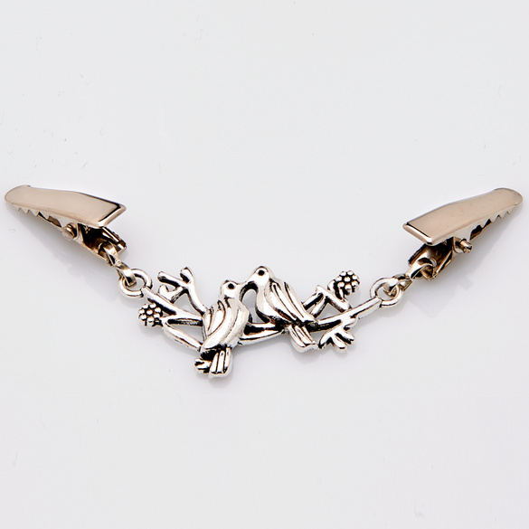 Fermoir fantaisie Oiseaux, coloris vieil argent