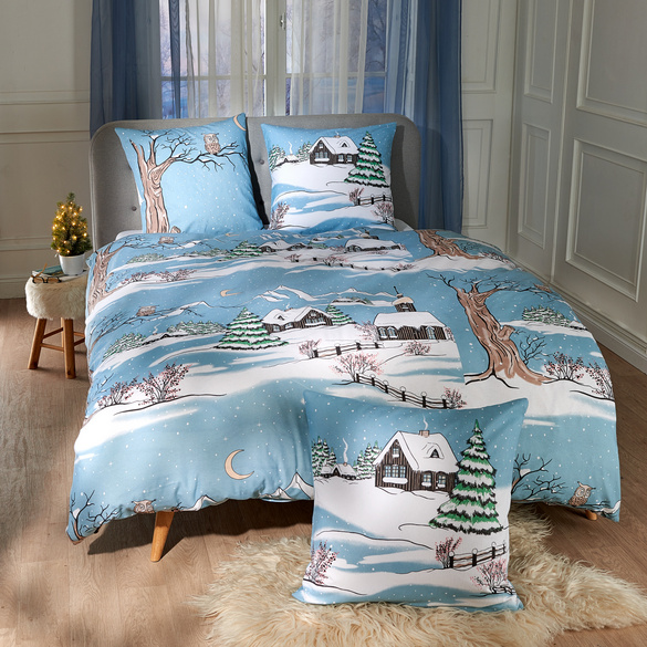 Parure de lit ʺVillage d’hiverʺ, Casa Bonita, menthe, 3 pièces