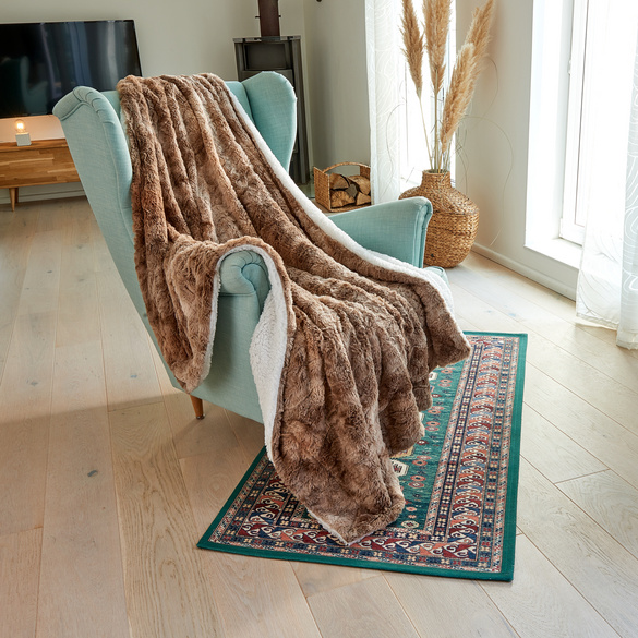 Couverture sherpa, chiné/blanc