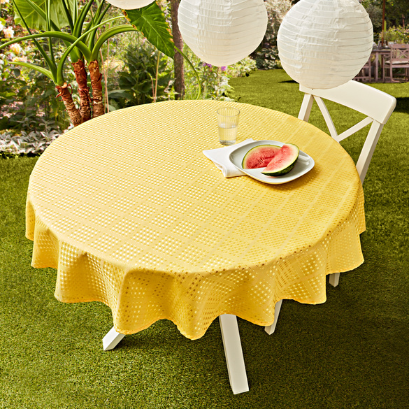 Nappe en jacquard jaune, Ø 140 cm