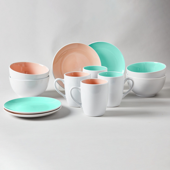 Service rosé et vert Basilico, 12 pièces