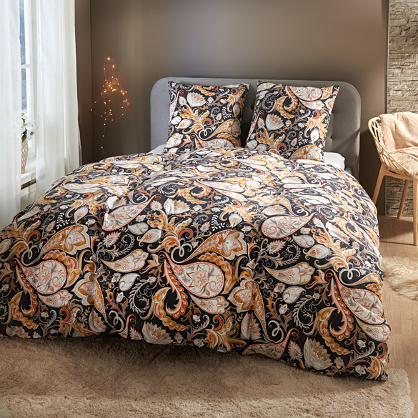 Parure de lit "Cachemire" noir/or, 3 pièces