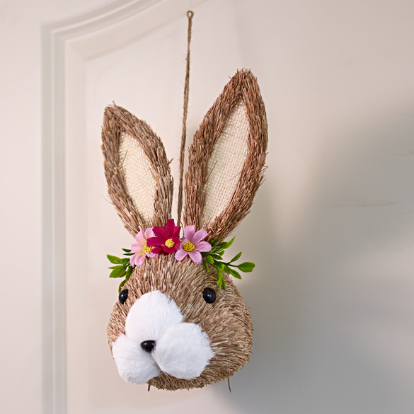 Tête de lapin en sisal à fleurs