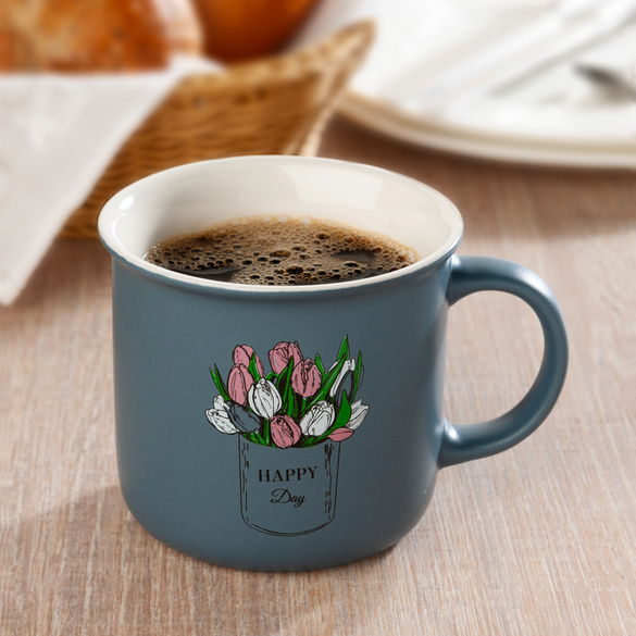 Mug rétro «Tulipes», bleu, Ø 11cm x 9,5cm