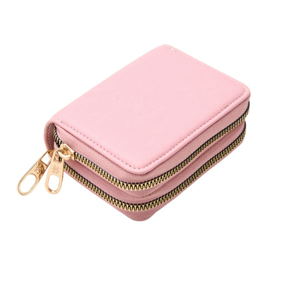 Porte-monnaie double zip, vieux rose