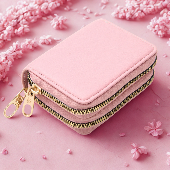 Porte-monnaie double zip, vieux rose