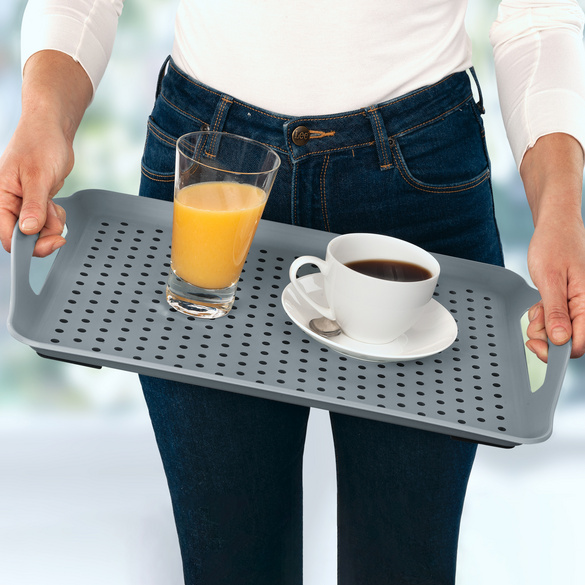 Lot de 2 plateaux antidérapants, gris + noir