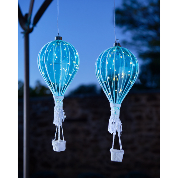 Montgolfière LED en verre, bleu