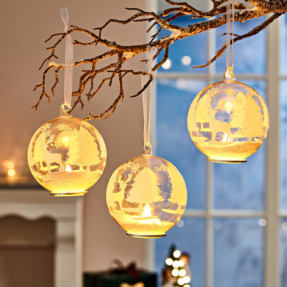 Boule en verre avec bougie à suspendre