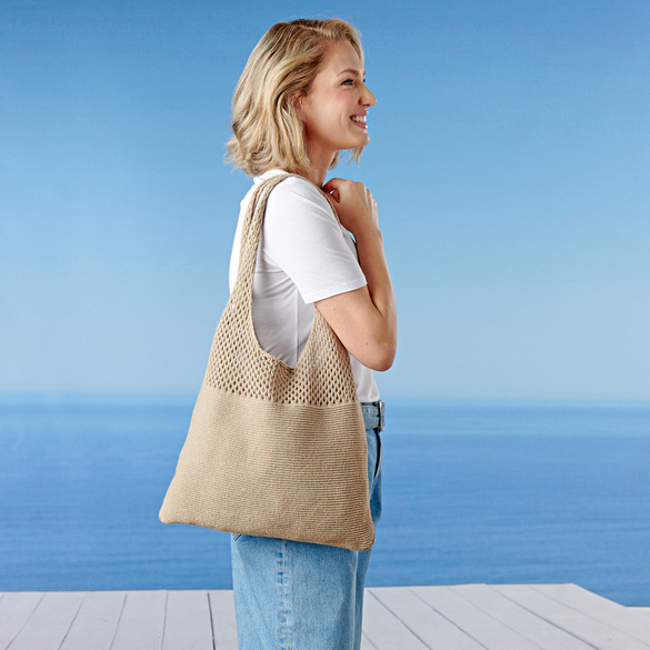 Sac porté épaule  aspect maille, sable