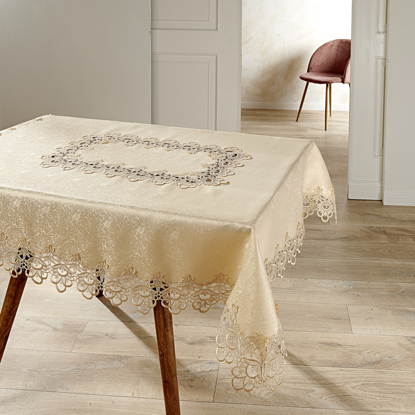 Nappe avec bord en dentelle 130x160cm, crème Schäfer