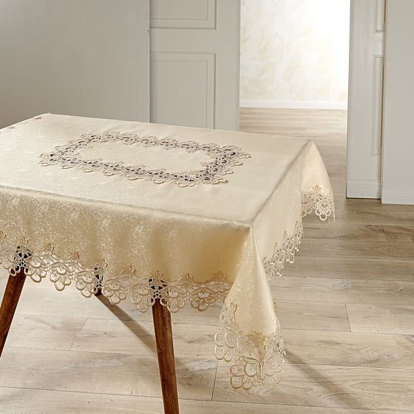 Nappe avec bord en dentelle 130x160cm, crème Schäfer