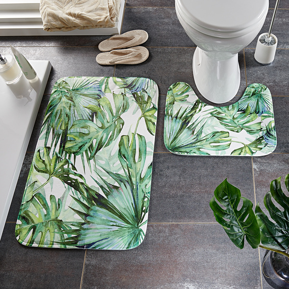 Lot de 2 tapis de bain "Feuilles de palmier"