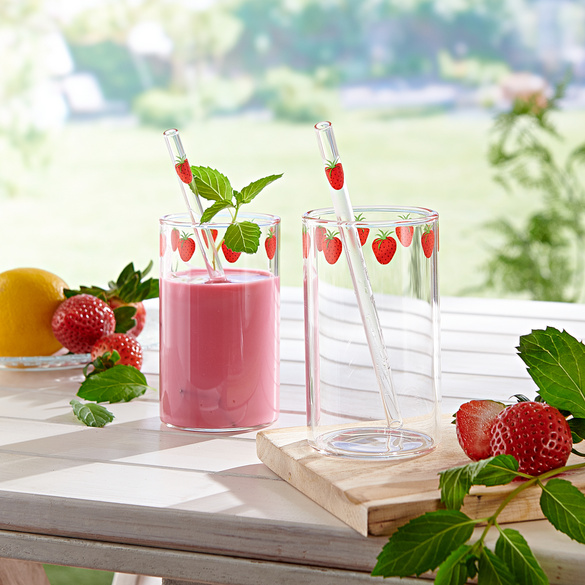 Lot de 2 verres "Fraise" avec pailles