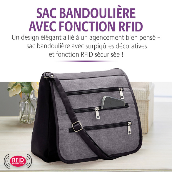 Sac bandoulière avec fonction RFID, prune