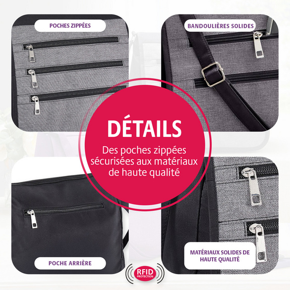 Sac bandoulière avec fonction RFID, prune