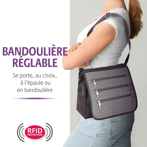 Sac bandoulière avec fonction RFID, prune
