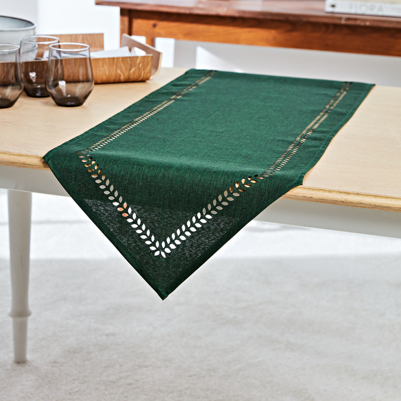 Chemin de table "Feuilles" 40 x 120 cm Eldo, vert foncé