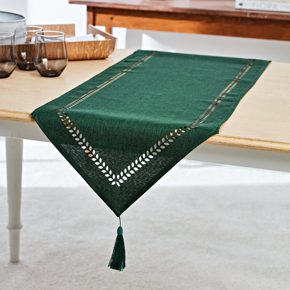 Chemin de table "Feuilles" 40 x 120 cm Eldo, vert foncé