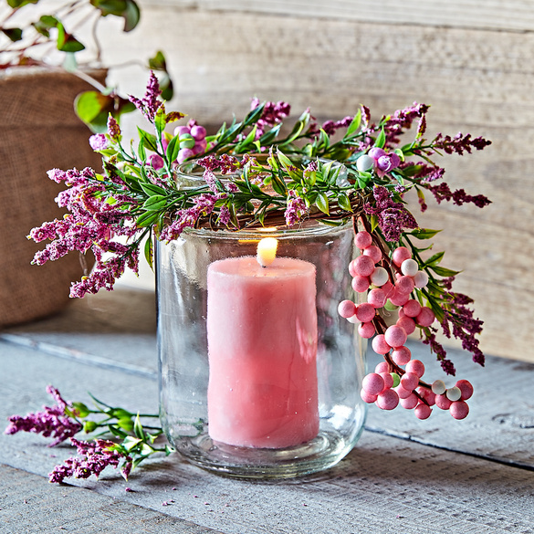 Photophore LED avec couronne de fleurs Eldo