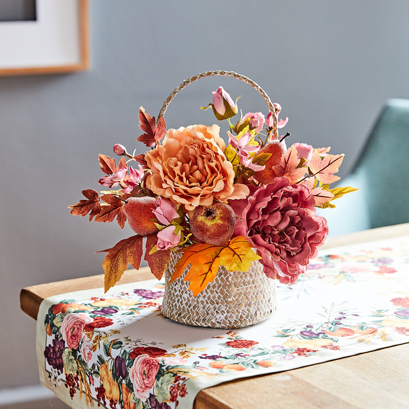 Corbeille en rotin garnie de fleurs Eldo