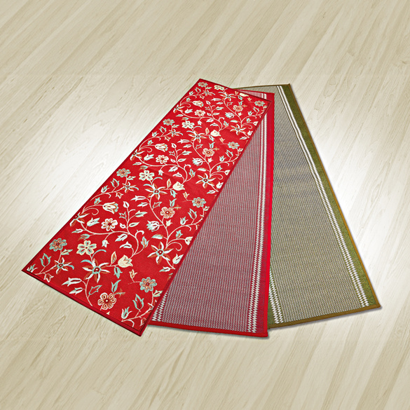 Tapis de cuisine, rouge fleuri