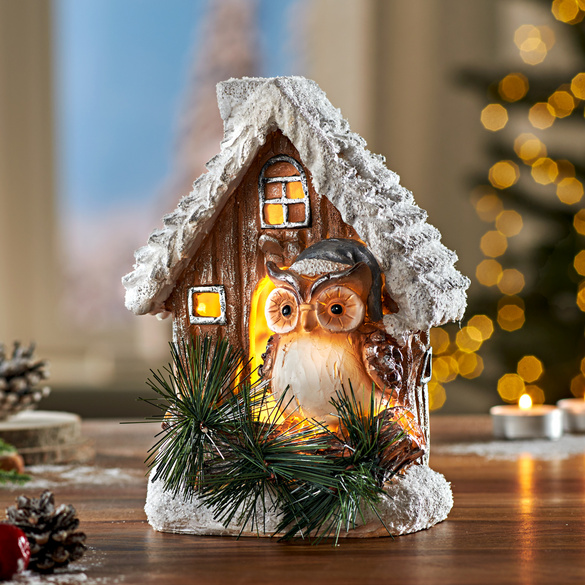 Maison de Noël LED avec hibou Eldo