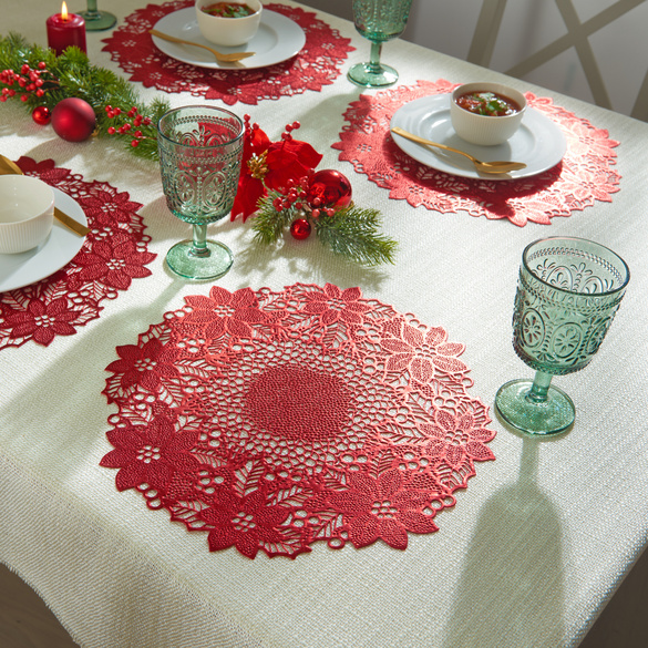 Lot de 4 sets de table "Poinsettias", bourgogne Eldo