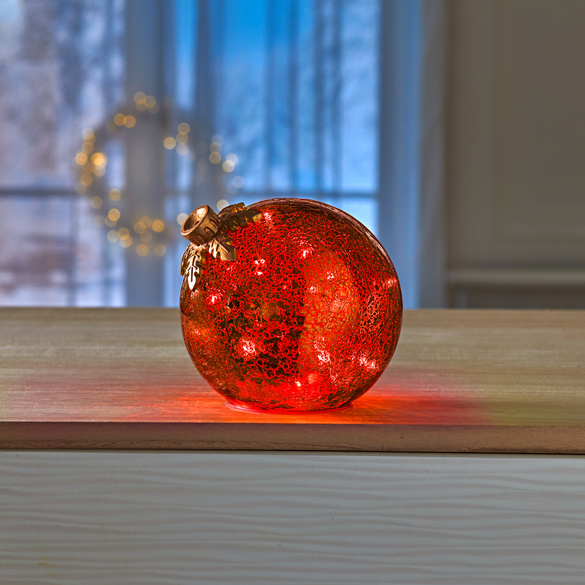 Boule en verre LED "Flocons de neige" rouge Eldo