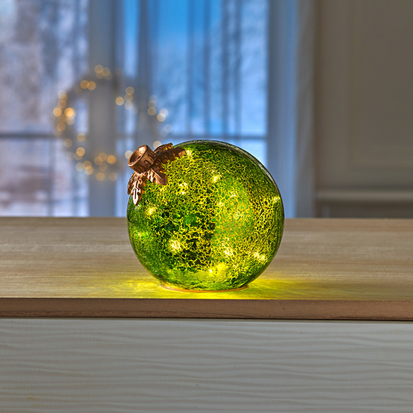 Boule en verre LED "Flocons de neige" vert Eldo
