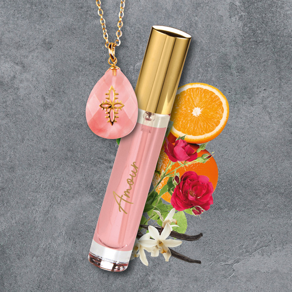 Ensemble parfum "Amour" et collier "Pink Quarz"